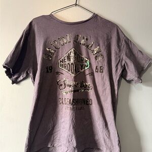 Graphic Tee with New York Brooklyn Print - Purple